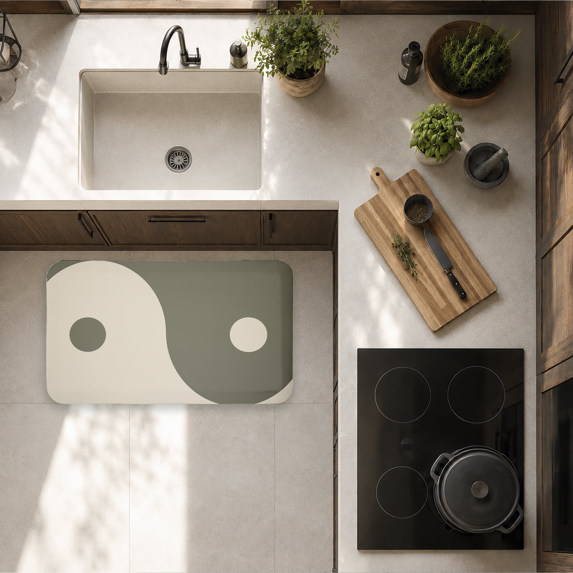 Stupell Industries Curved Neutral Yin Yang Symbol Printed Anti-Fatigue Floor Mat, design by Ziwei Li