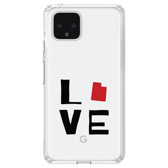 DistinctInk Clear Shockproof Hybrid Case for Google Pixel 4 XL (6.3" Screen) - TPU Bumper Acrylic Back Tempered Glass Screen Protector - Utah - Love Black & Red
