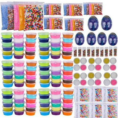 Slime Bulk Party Favors Supplies  72 Pack Ready Slimes Birthday Gifts Craft Kits for Girls Boys  Set Includes Glow Powder, Glitters, Surprise Putty Egg Putty Fruit Slices, Fishbowl Foa