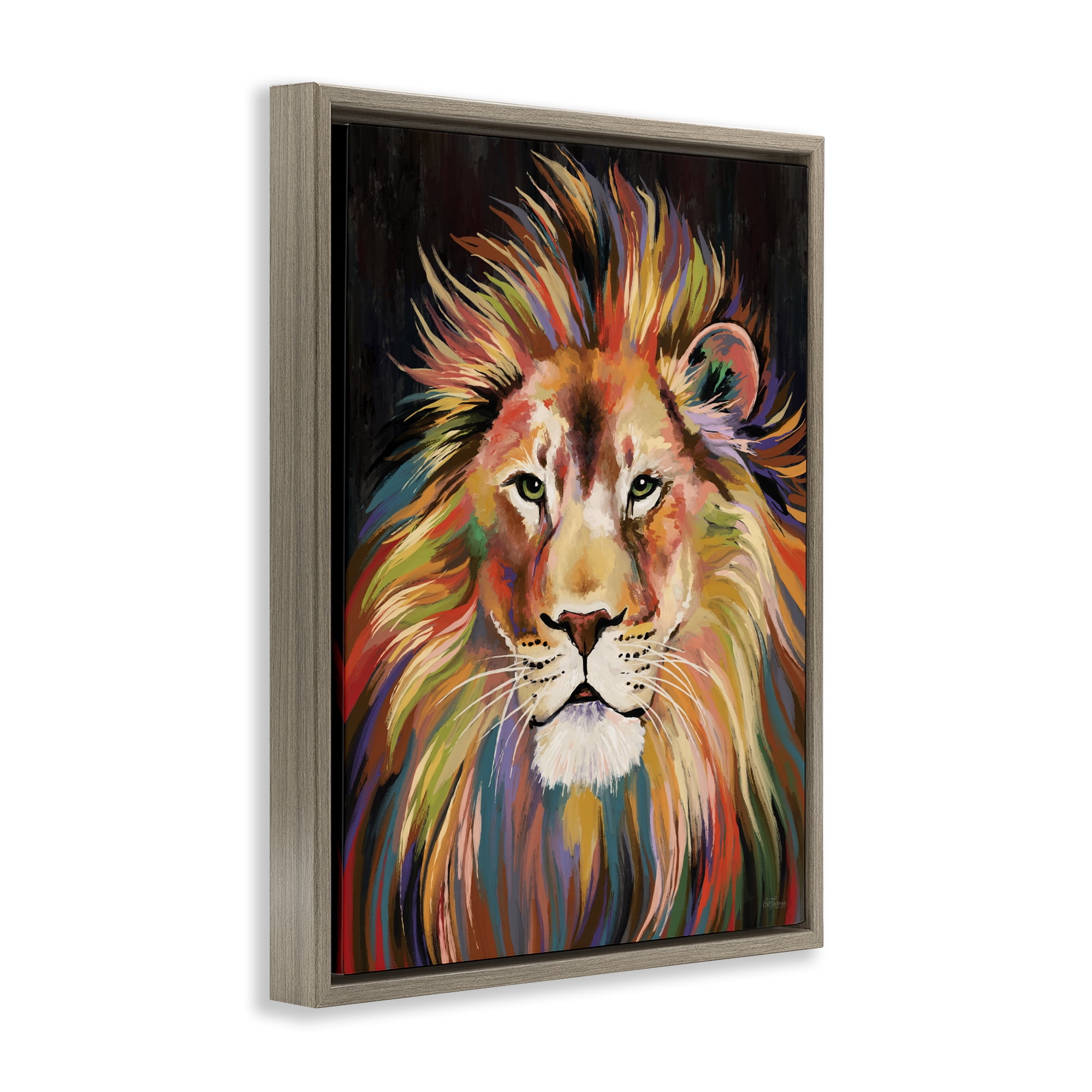 Stupell Industries Vibrant Majestic Rainbow Lion Brown Framed Floater Canvas Wall Art, design by Cat Thurman Designs