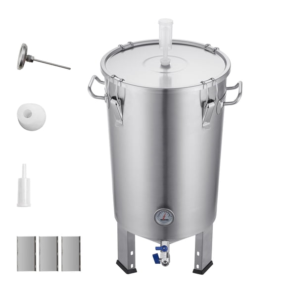 KFFKFF 304 Stainless Brew Kettle, 8 Gallon Capacity, Home Beer Brewing Fermenter, Brewing Accessories with Stand, Includes Lid, Handle, Valve, Tap, and Thermometer
