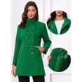 thumbnail image 2 of DARING DIVA Women's Winter Trench Stand Collar Pea Double Breasted Overcoat M Dark Green, 2 of 6
