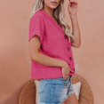 thumbnail image 4 of HAiming Womens Summer Tops 2025 Knit Button down Shirts Casual Solid V Neck Short Sleeve Loose Dressy Blouses, 4 of 7