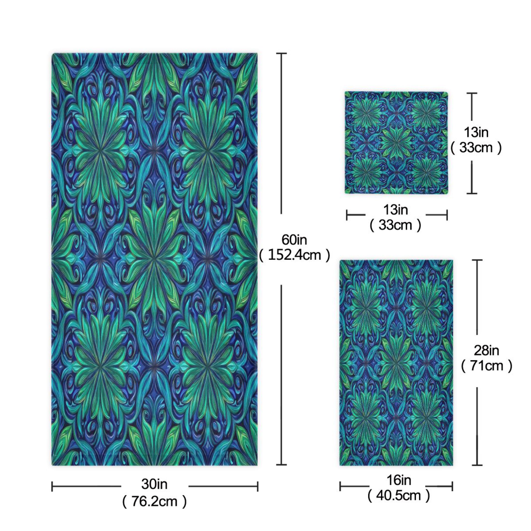 3 Piece Bath Towels Set Bath Towel, Hand Towel and Face Towel for Bathroom, Gym, Hotel Elegant Blue Traditional Patterns