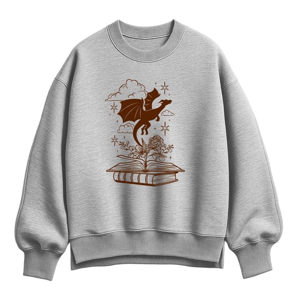Instant Message - Dragon Flying Out Of Book - Women's Oversized Fleece Crew Sweatshirt
