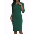 thumbnail image 1 of Vestido Midi de Manga 3/4 con Cuello Alto y Escote en V para Mujeres INSPIRE CHIC XL Verde Oscuro, 1 of 7
