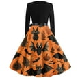 thumbnail image 4 of WTOBBY Women's Elegant V-Neck Slim Fit Halloween Printed Dress with Long Sleeves, Retro Design, and Casual Look for Party Wear and Festive Events ,Yellow 3XL, 4 of 5