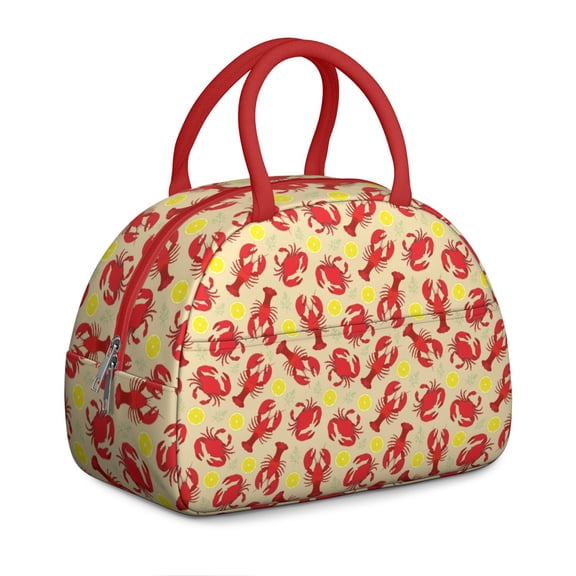 Insulated Lunch Bag Women, Reusable Lobster and Crab with Lemon Fruit Tote Lunch Box, Leakproof Cooler Lunch Bags for Work Office Travel Picnic