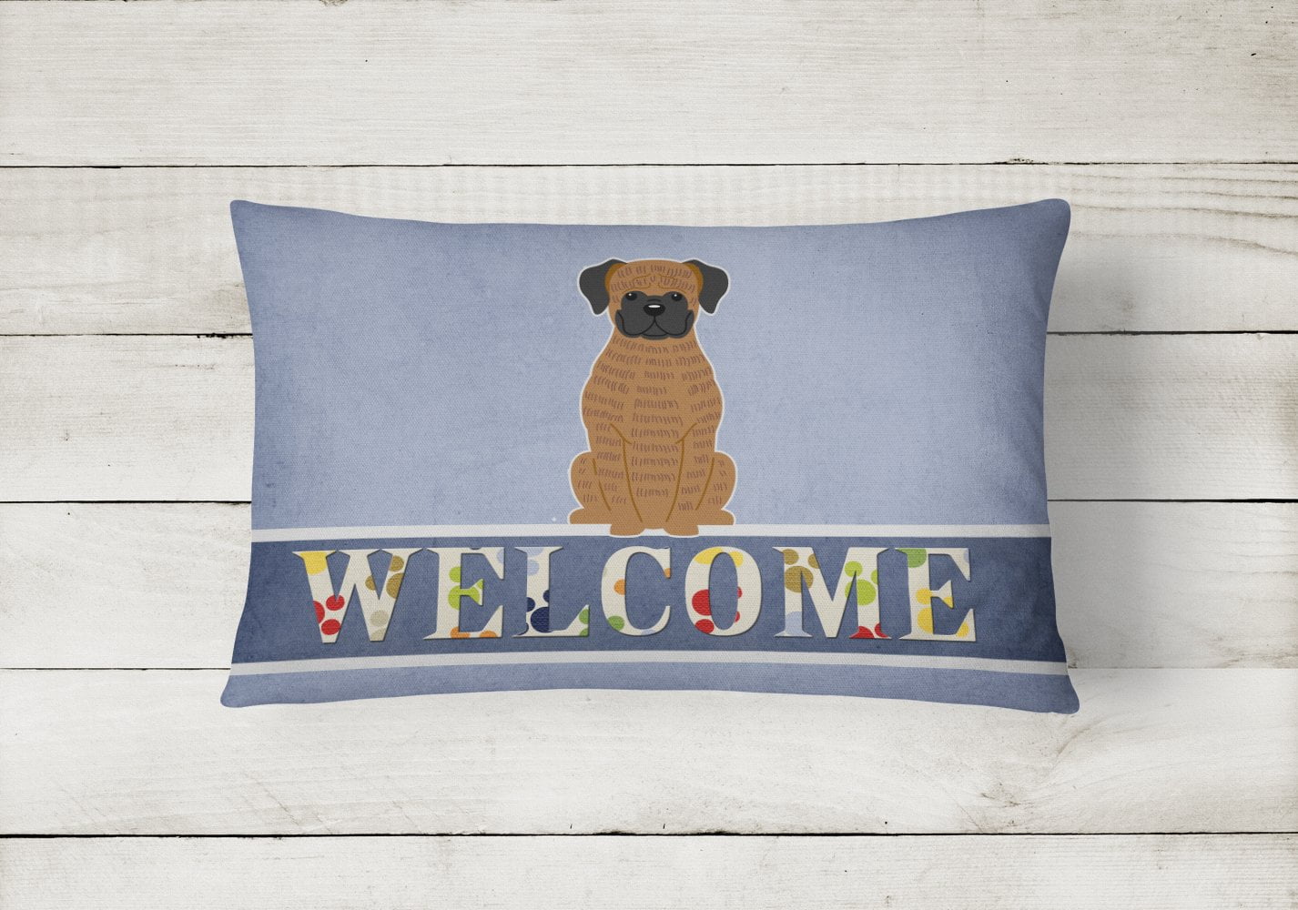 Carolines Treasures BB5698PW1216 Brindle Boxer Welcome Canvas Fabric Decorative Pillow, 12H x16W, multicolor