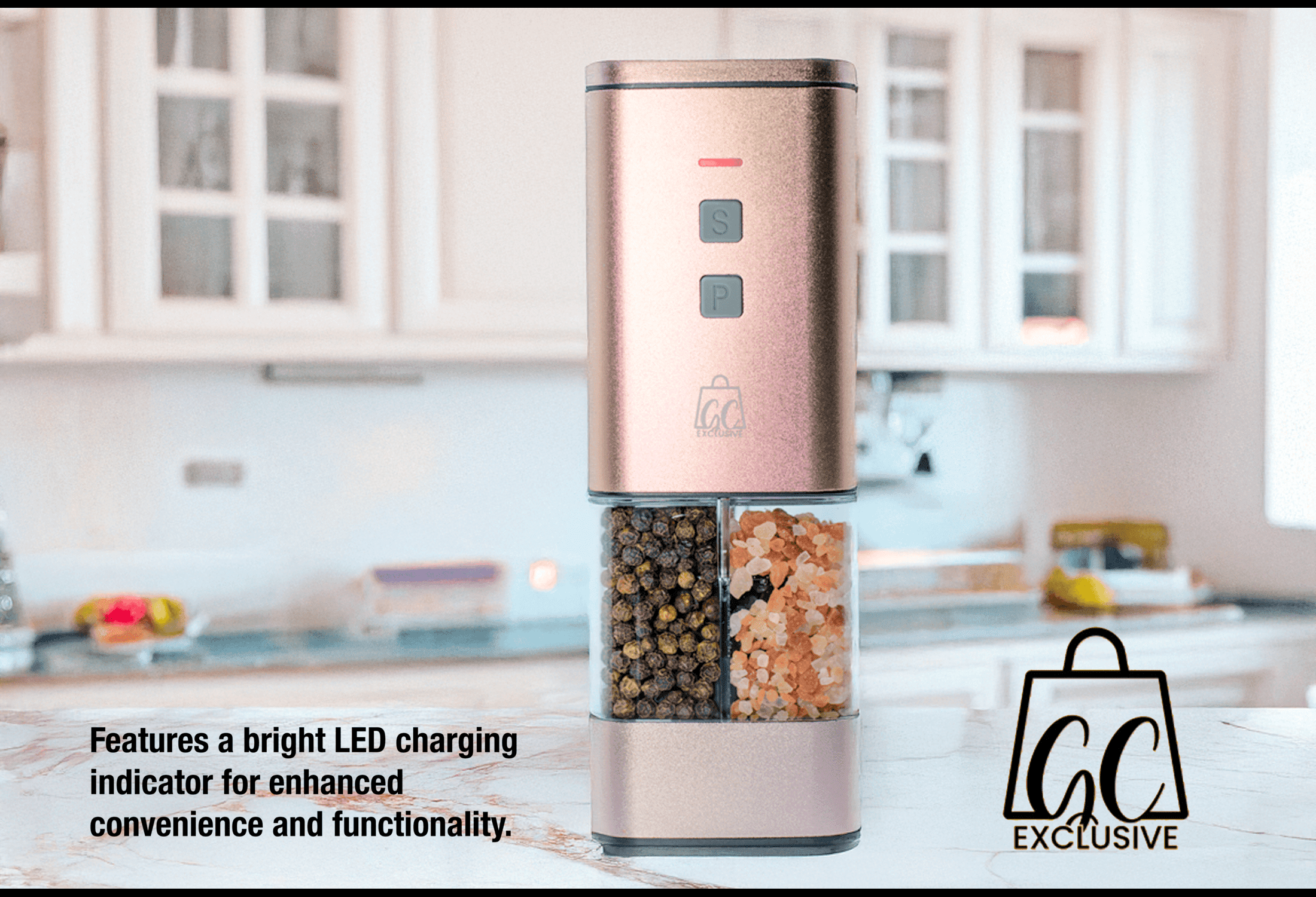 2-in-1 USB Rechargeable Salt and Pepper Grinder –  (Pack of 3) Electric Grinder Set with Adjustable Coarseness, LED Light, and One-Handed Operation – Premium Kitchen Tool for Cooking, Dining
