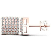 0.18 Carat Natural Round White Diamond Square Shape Stud Earrings for Women in 10K Rose Gold