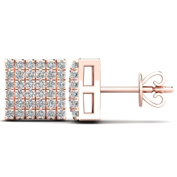 0.18 Carat Natural Round White Diamond Square Shape Stud Earrings for Women in 10K Rose Gold