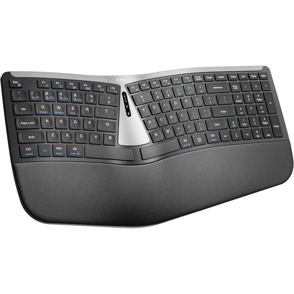 Ergonomic Split Wireless Keyboard with Cushioned Wrist Rest | Bluetooth and 2.4G Connection with USB-C Charging, Multi Device Support for Laptop, PC, Mac and Windows