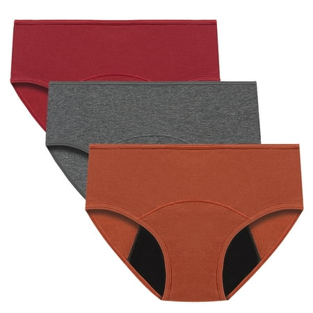 ATOYSOY Women s Mid Waist Period Underpants Plus Size Hip Lifting Cotton Panties  3 Pack Multipack Solid Leak Proof Panty Clearance Stretchy Shapewear Control Briefs Seamless Orange M
