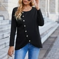 thumbnail image 4 of Haut Classique Décontracté pour Femmes Col Rond Boutons Couleur Unie Manches Longues Polyester (Noir, m), 4 of 6