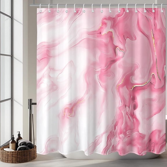 Pink Marble Shower Curtain for Bathroom, Abstract Pink and White Shower Curtain with 12 Hooks Modern Art Decor Waterproof Fabric Bath Curtain for Modern Bath Decor, 72 X 72 Inch
