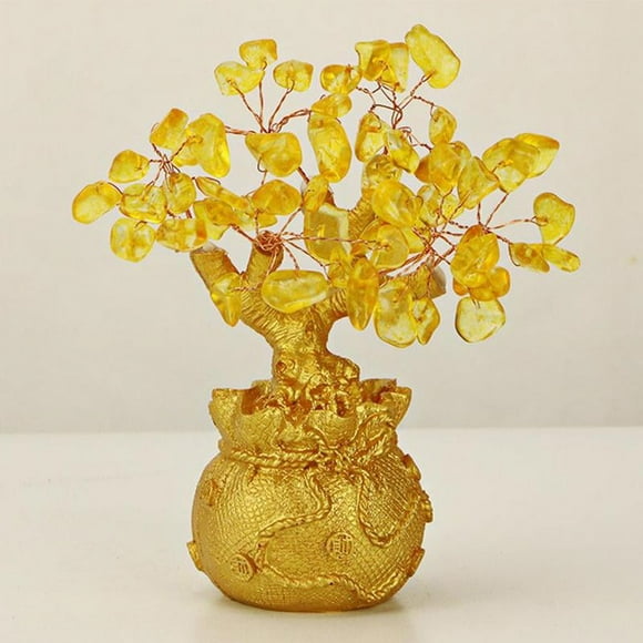 LABDIP Yellow Crystal Citrine Lucky Tree Chinese Feng Shui Money Tree Fortune Tree For Desktop Ornament Decors W6Y4