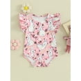 thumbnail image 2 of Bslissey Infant Baby Girls Easter Romper 3M 6M 12M 18M Flying Sleeve Crew Neck Jumpsuit Newborn Cute Bunny Print Bodysuit Summer Casual Daily Clothes, 2 of 9