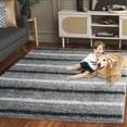 thumbnail image 3 of SAFAVIEH Border & Stripe Jerred Striped Shag Area Rug, Grey/Black, 6'7" x 6'7" Square, 3 of 8