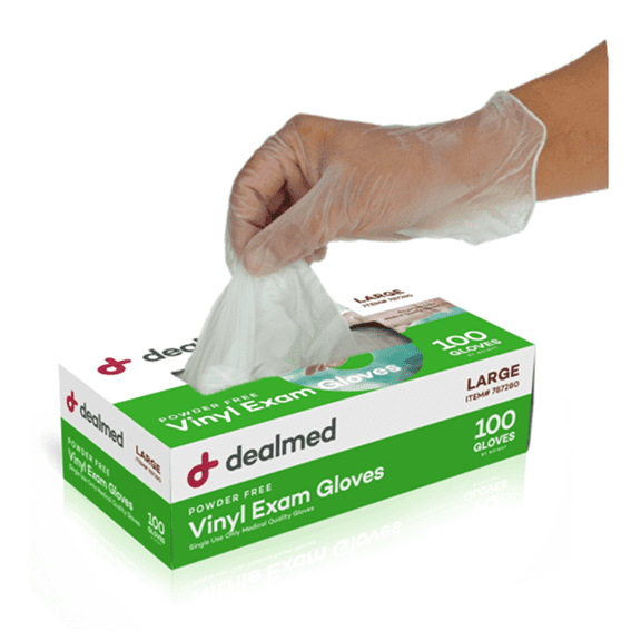 Dealmed Vinyl Medical Exam Gloves, Disposable, Non-Irritating, Latex-Free for First Aid and Medical Facilities, Clear (Large, Box of 100)