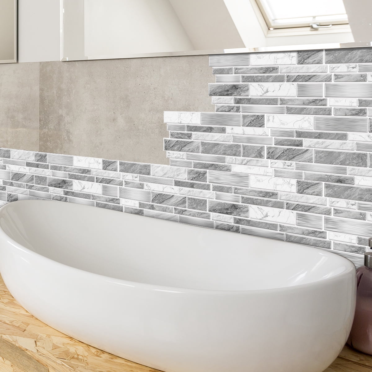 Peel and Stick Backsplash Wall Tiles,Self-Adhesive,Oil Proof,Waterproof, Removable Wall Panels for Kitchen & Bathroom,Modern Design, Easy Install (9.68x4.72 inch,48 Pack)