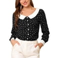 thumbnail image 5 of INSPIRE CHIC Women's Heart Print Contrast Collar Button Front Long Sleeve Shirt L Black, 5 of 7