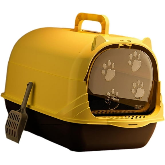 Covered Cat Litter Box Set with Handy Scoop, Black Yellow