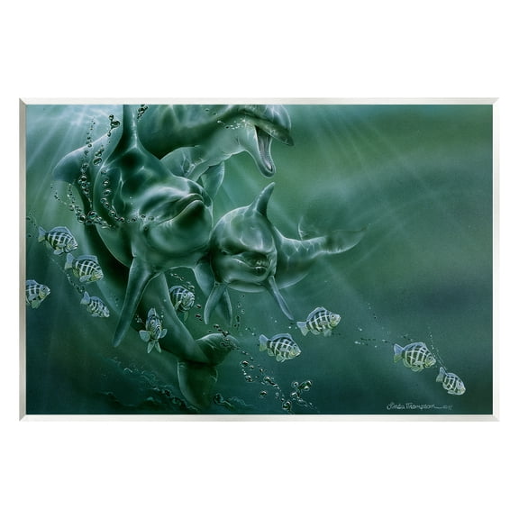 Stupell Industries Underwater Dolphins and Fish Coastal Painting Unframed Art Print Wall Art