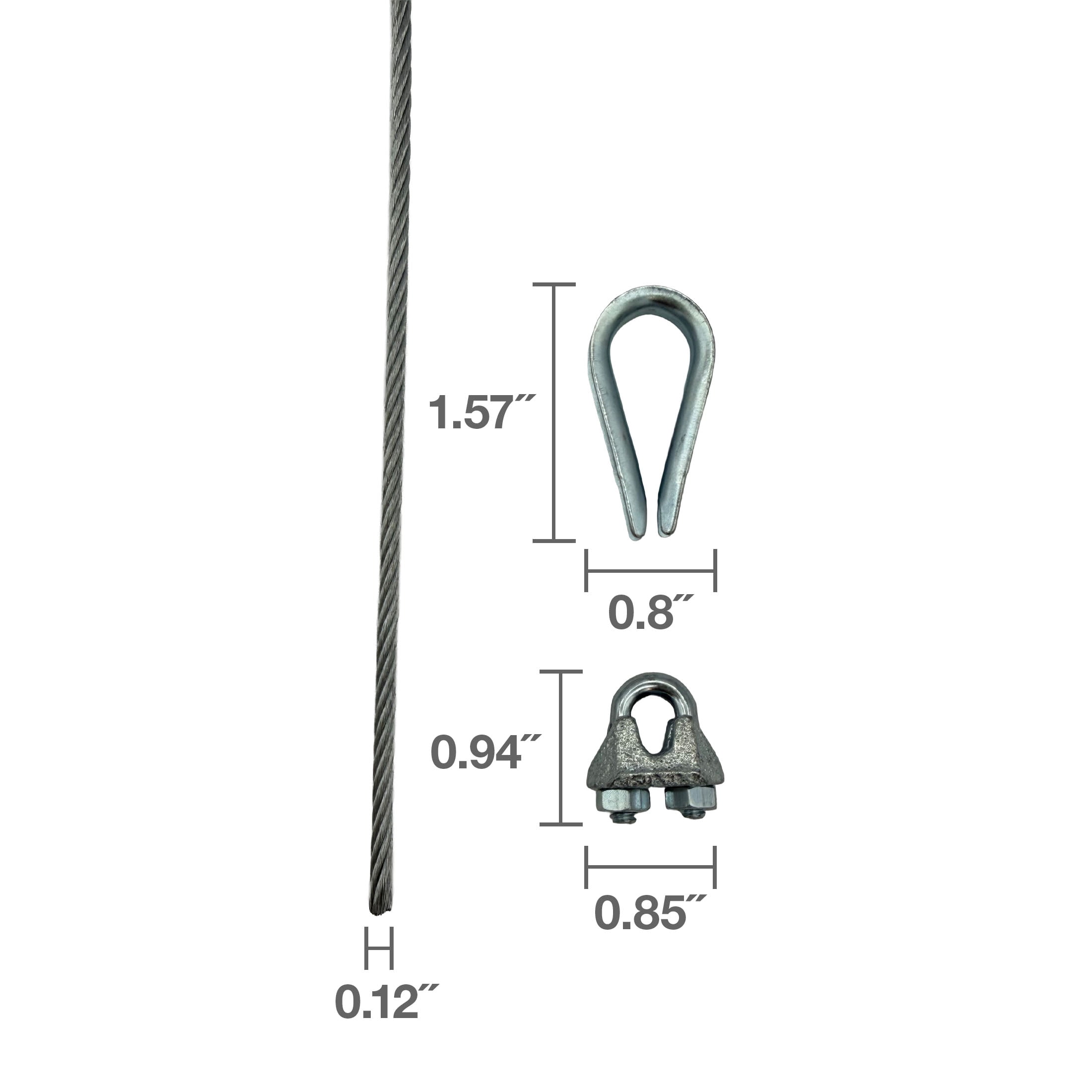 (2 pack) 1/8" Cable Wire Rope Kit with Clips and Thimbles, Galvanized Wire, Peerless Chain Company, 1/8-inch diameter, #4742520R