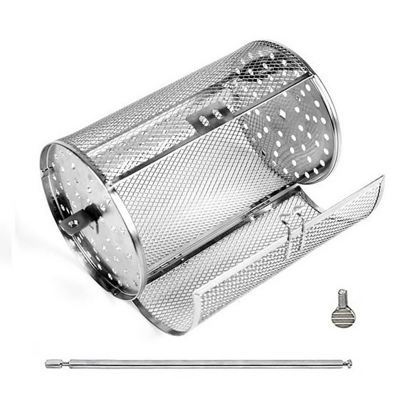 A Stainless Steel Rotating Grill 2025 Chicken Wing Basket Automatic Wind Up 360 Bbq Grill Cage Rolling Outdoor Grilling Baskets Kit Gifts Vegetable 4.72X7.09 Inch