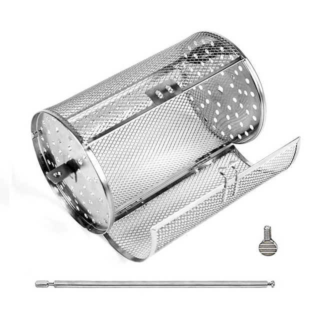 Stainless Steel Rotating Grill Basket, 360-Degree Automatic Turning for Even Cooking, Durable 304 Material, Easy-Clean Design for Outdoor BBQ and Camping