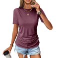 thumbnail image 5 of WHEANG Women's Crew Neck Ruched Short Sleeve Tops, Fashion Blouses Comfort Versatile Daily Outfit Summer Tops for Women, Solid Color Casual T Shirts for Women(Color Pink Size M), 5 of 6