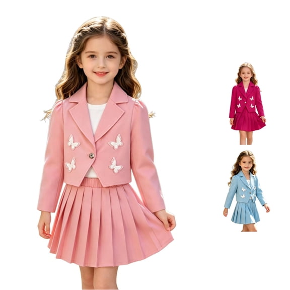 Rggeeun Girls Sets Back To School Cute Tops Pleated Skirt Bow Button Down Shirts Matching Sets Playground Elegant,Pink,6 Years