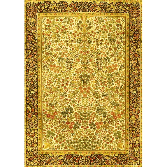 Ahgly Company Machine Washable Indoor Rectangle Persian Yellow Traditional Area Rugs, 3' x 5'