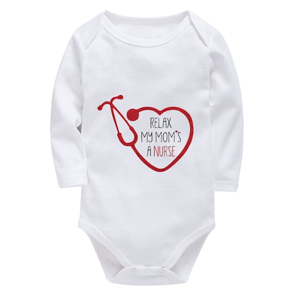 Relax My Mom's A Nurse Newborn Boy Outfits Long Sleeve Cute Newborns Outfits White Baby Boy Romper