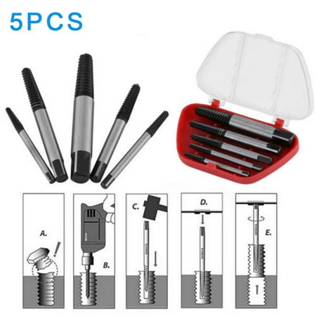 

5Pcs Broken Damaged Bolt Remover Easy Out Screw Extractor Drill Bits Guide Set