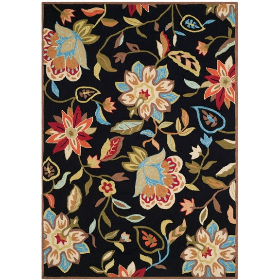 SAFAVIEH Four Seasons Barrett Floral Area Rug, Black/Purple, 5' x 8'