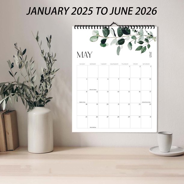 Calendario de pared de escritorio 2025-2026, mensual grande que cubre de enero de 2025 a junio de 2026 los 18 meses. Calendario mensual con papel grueso para planificar y organizar el hogar o la