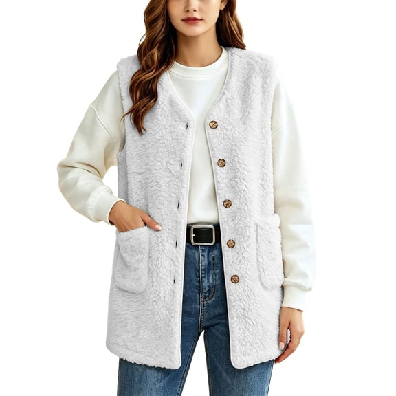 IUYRTFE Women Sleeveless Button Down Vest with Pockets for Casual Daily Wear