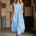 thumbnail image 2 of Bysome Women Dresses Solid Color Sleeveless Crew Neck With Pocket Dress Summer Comfortable Women Dress Size S Sky Blue, 2 of 4