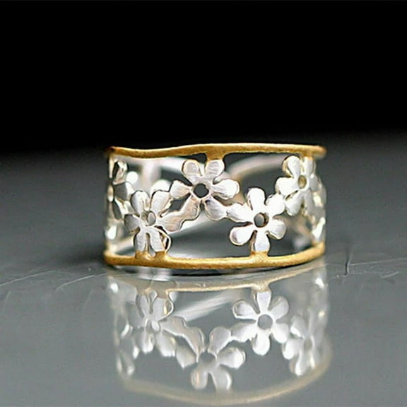 Exquisite Flower Ring Cute Flower Ring Ladies Jewelry Adjustable Jewelry Gift,Silver