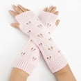thumbnail image 2 of UJNDER Hollow Knitted Gloves Wool Warm Arm Sleeve Long Jacquard Open Fingered Winter Accessories for Stylish Autumn Fashion Pink, 2 of 5