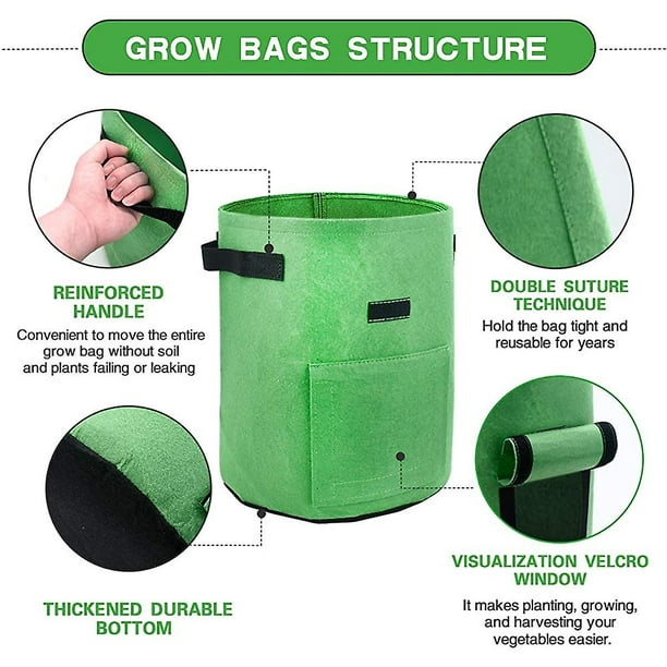 Bolsas de cultivo de plantas de patata. Paquete de 2 macetas de tela de aireación de 7 galones con asas de correa y solapa. Contenedores de tela no tejida espesada de primera calidad para Nursery Gard ShuxiuWang 8390613527554