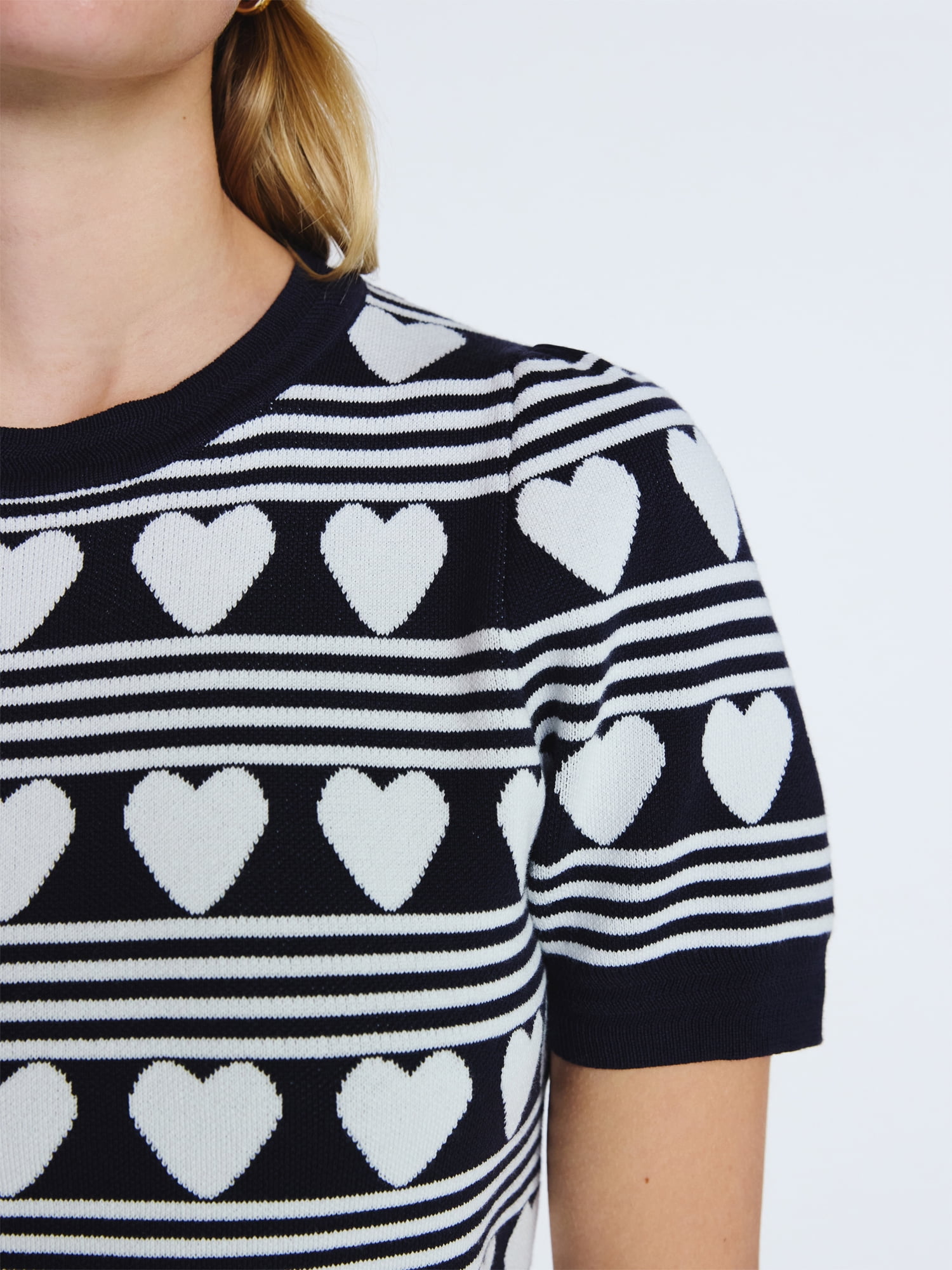 Free Assembly Women's and Women's Plus Cozy Yarn Shrunken Sweater Tee with Short Sleeves, Solid & Print, Lightweight, Sizes XS-4X