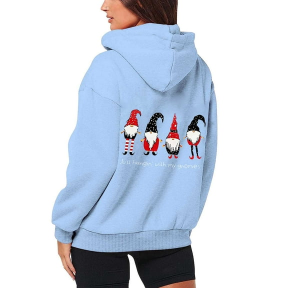 Telankuip Christmas Zip up Hoodies for Women Retro Cute Santa Claus Graphic Print Drop Shoulder Full Zipper Sweatshirt Jackets Loose Comfy Long Sleeve Drawstring Hoodies Sky Blue XL