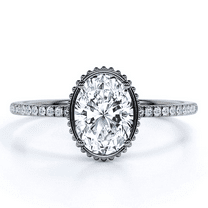 JeenMata Milgrain Bezel Prong 1.25 Carat Oval Cut Pave Style Engagement Ring in 18K Black Gold Plating over Silver
