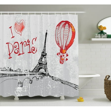 Eiffel Tower Decor Shower Curtain Set I Love Paris Romance Hot Air Eiffel Tower Decor Shower Curtain Set I Love Paris Romance Hot Air Balloon With Hearts