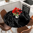 thumbnail image 2 of Black Striped Shark Round Tablecloth 45-54 Inch Round Fitted Table Cloth with Elastic Edge, Modern Abstract Art Stripes Waterproof Table Cover Protector for Outdoor Picnic Party Dining, 2 of 9