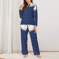 thumbnail image 2 of KLL Vintage Blue Polka-dot Print Women's Long Sleeve Pajamas with Pants Sleepwear Loungewear 2 Set-XX-Large, 2 of 7