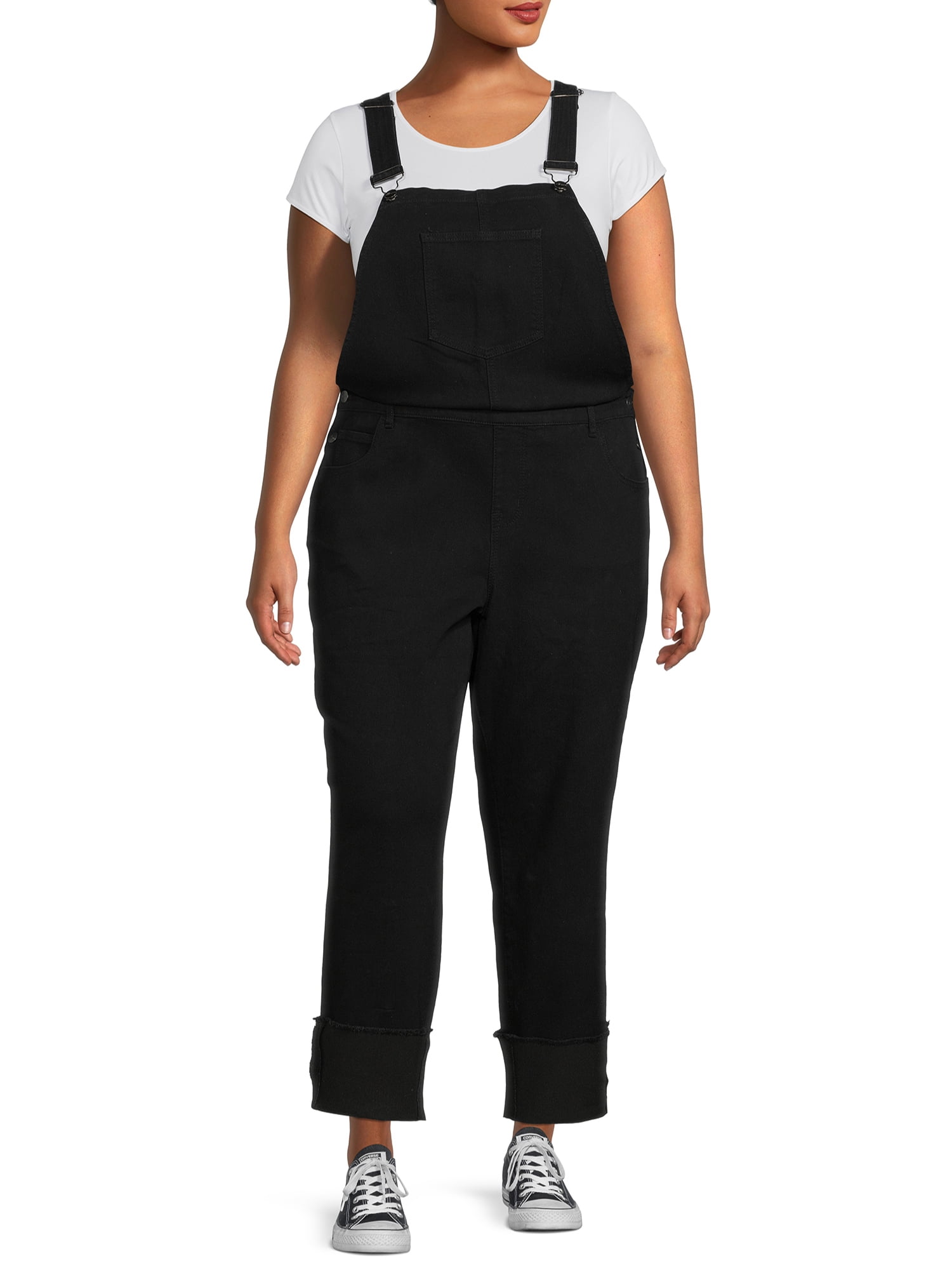 Stretch Denim Overalls with Cuffs 